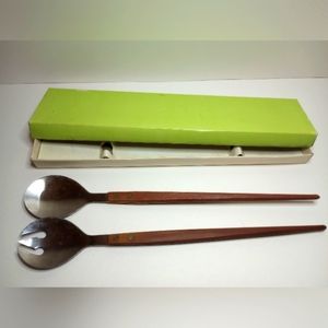 Mid Century Arnart Salad Serving Spoon Fork LONG Wood Handle Vintage MCM Japan